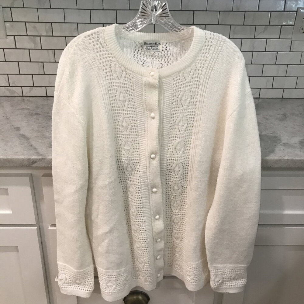 Vintage Parkway Knits Cardigan Womens Medium White Crochet Sweater